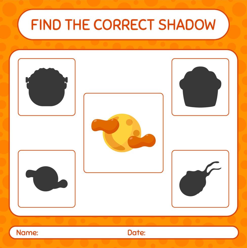 Find the correct shadows game with full moon. worksheet for preschool kids, kids activity sheet vector