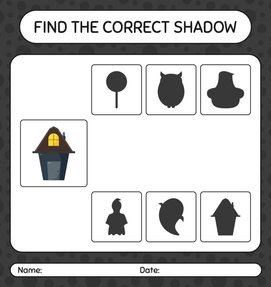 Find the correct shadows game with house. worksheet for preschool kids, kids activity sheet vector