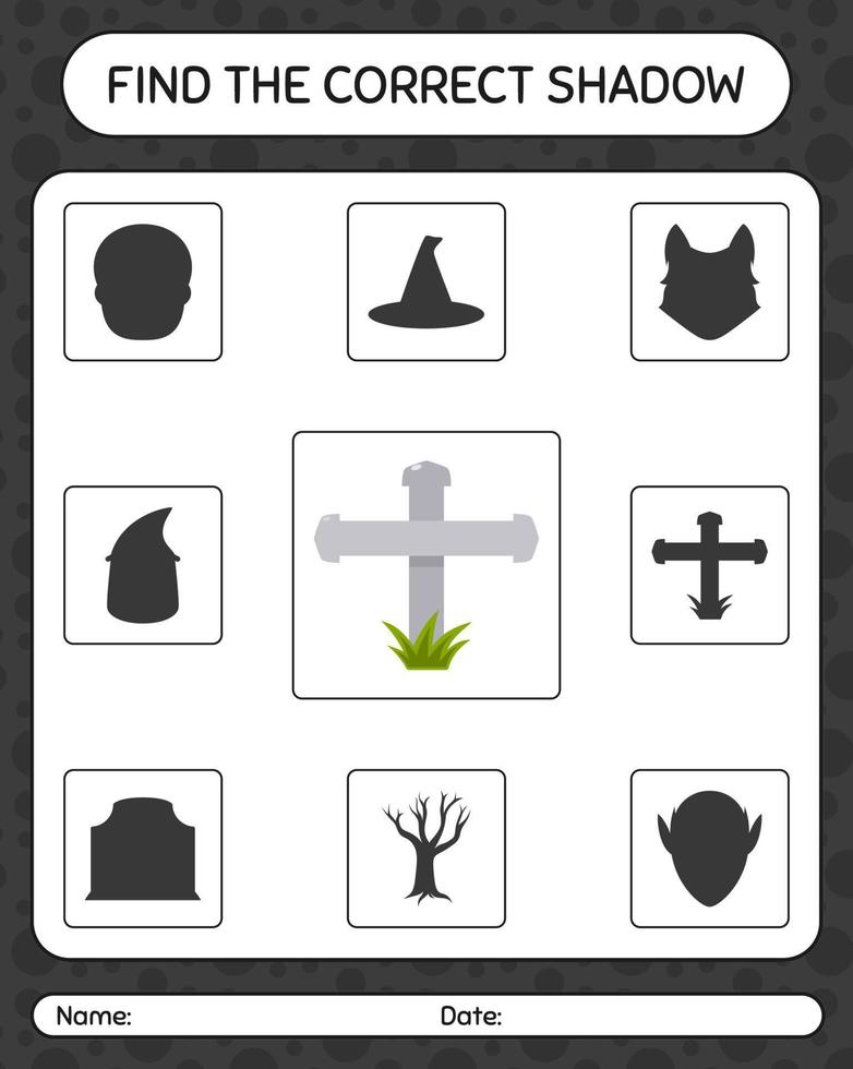 Find the correct shadows game with tombstone. worksheet for preschool kids, kids activity sheet vector