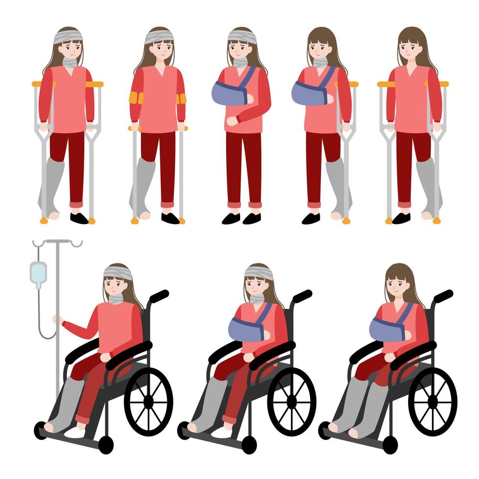 Injured woman cartoon character vector illustration