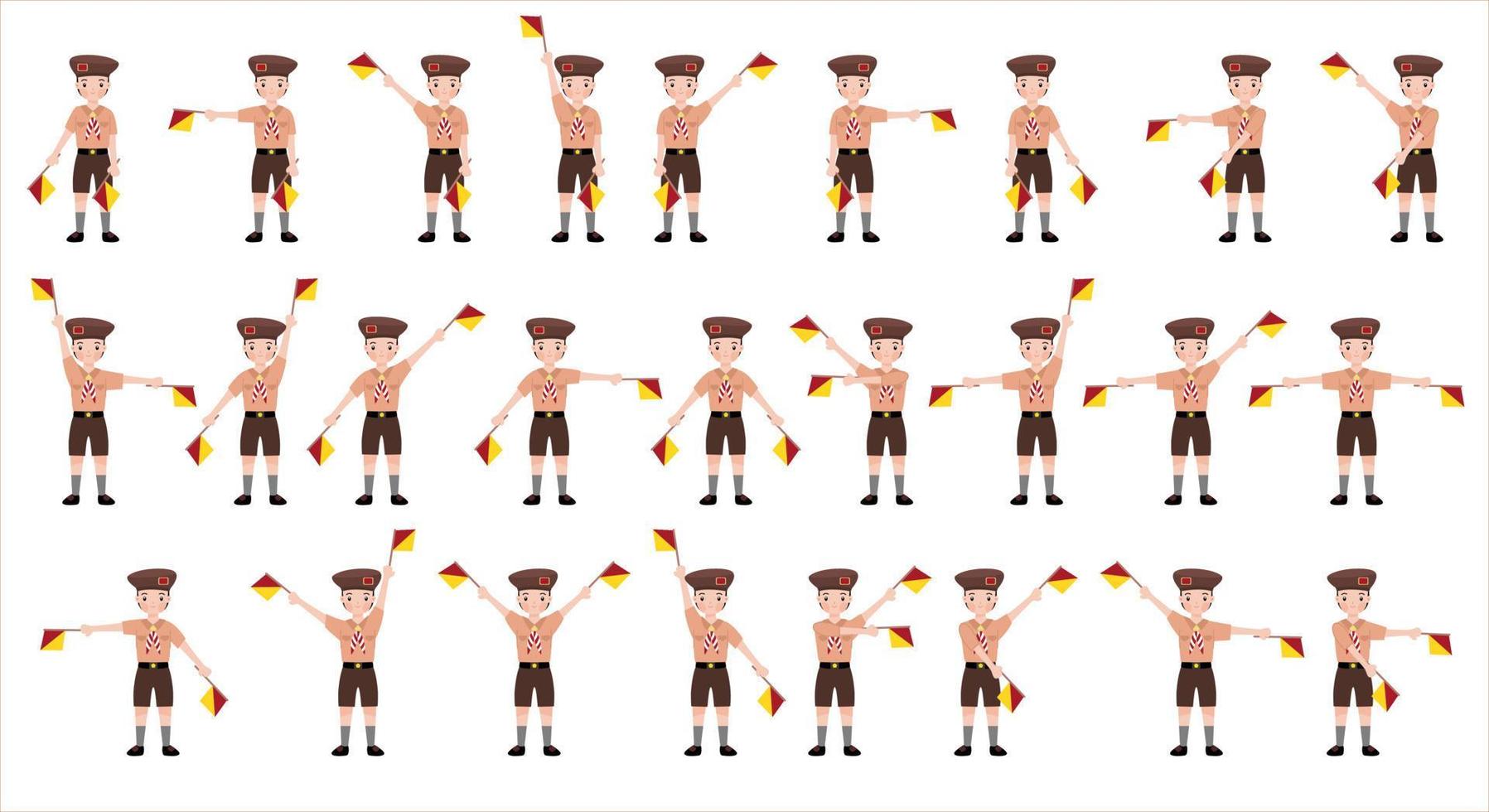 boy scout indonesio sosteniendo dibujos animados de vector de bandera de semáforo