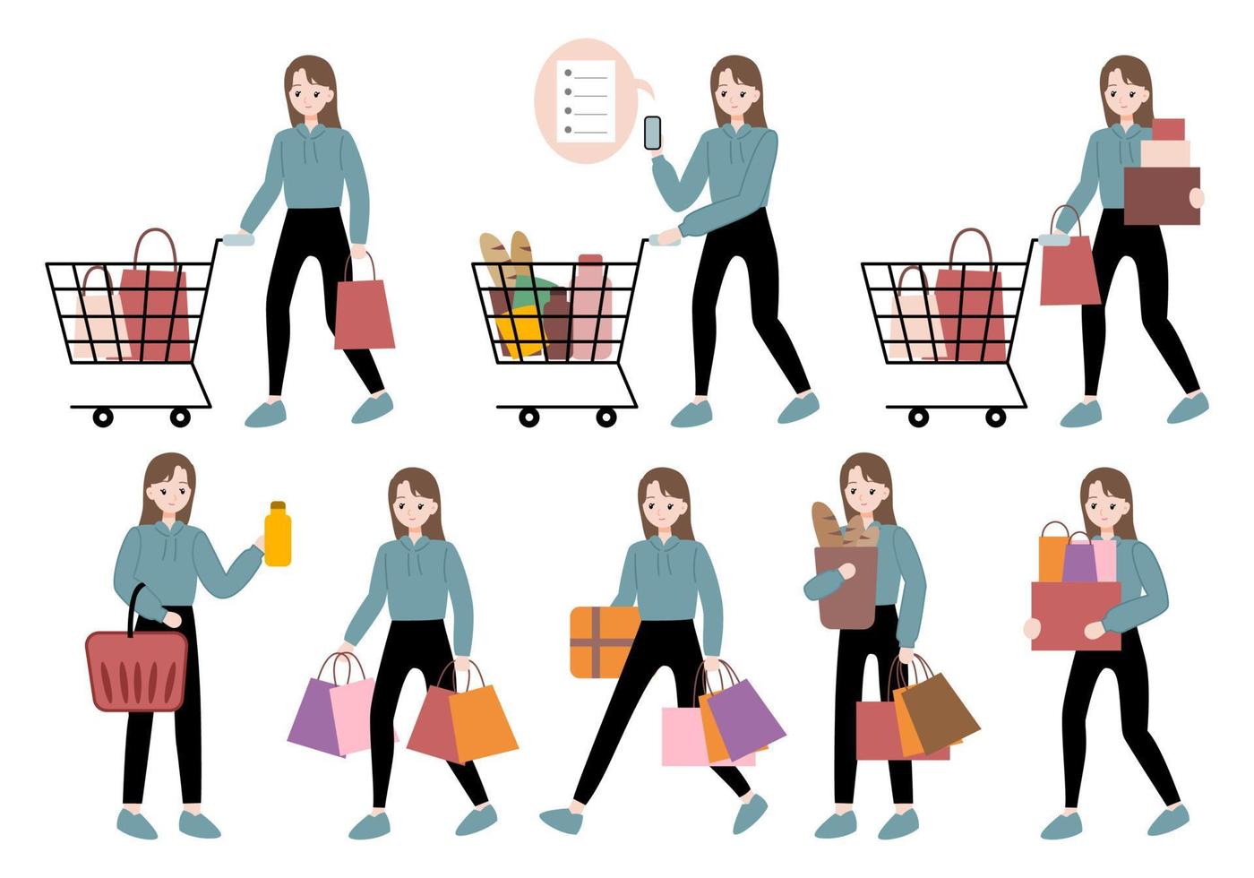 woman character grocery shopping illustration vector