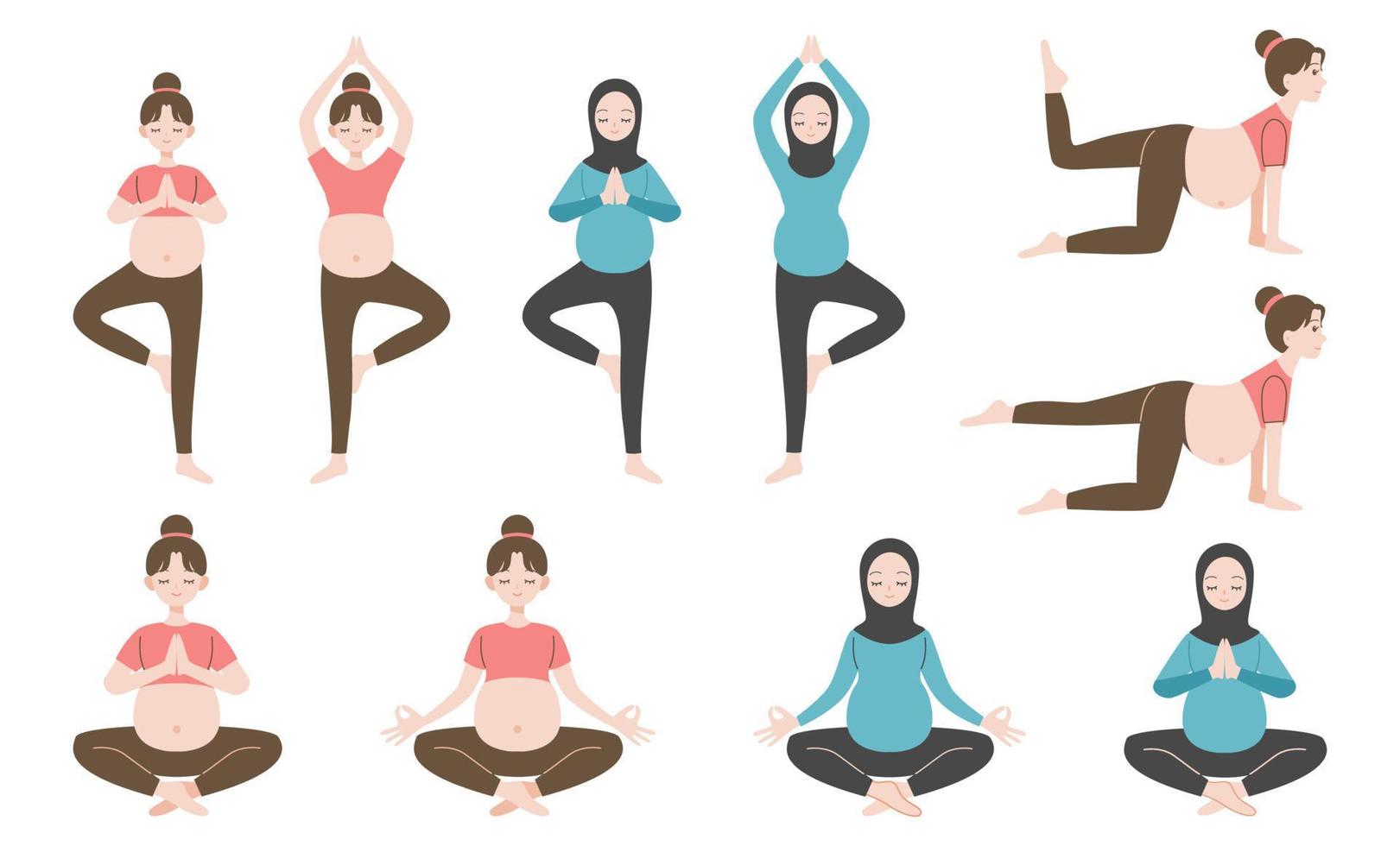 mujer embarazada yoga ilustración vector plano concepto