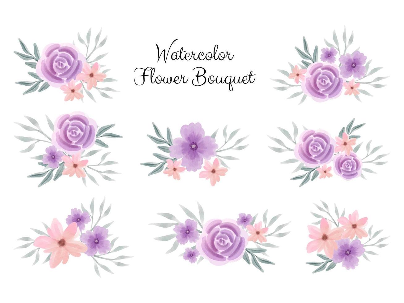 Watercolor flower bouquet vector collection for wedding invitation