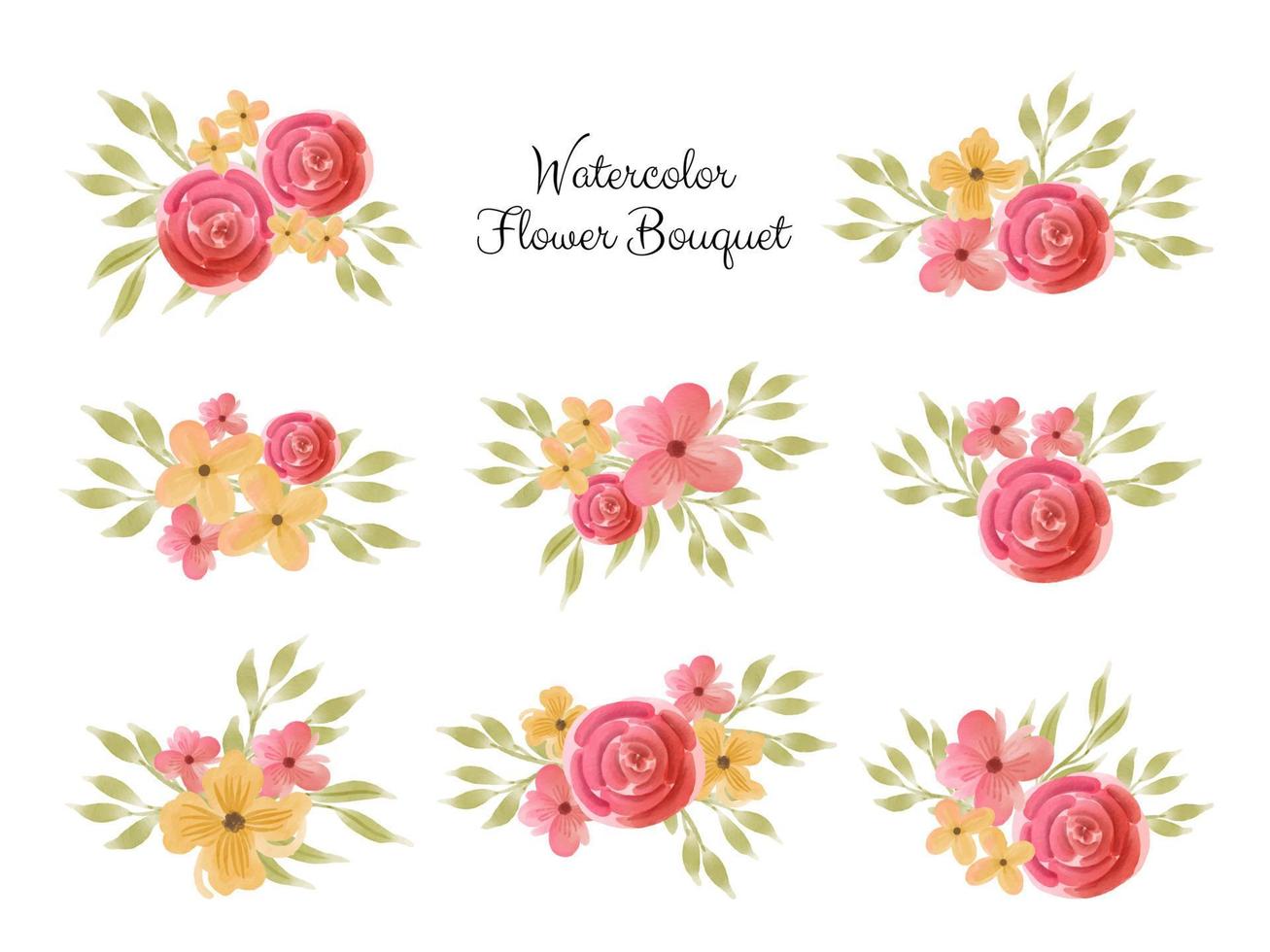 Watercolor flower bouquet vector collection for wedding invitation