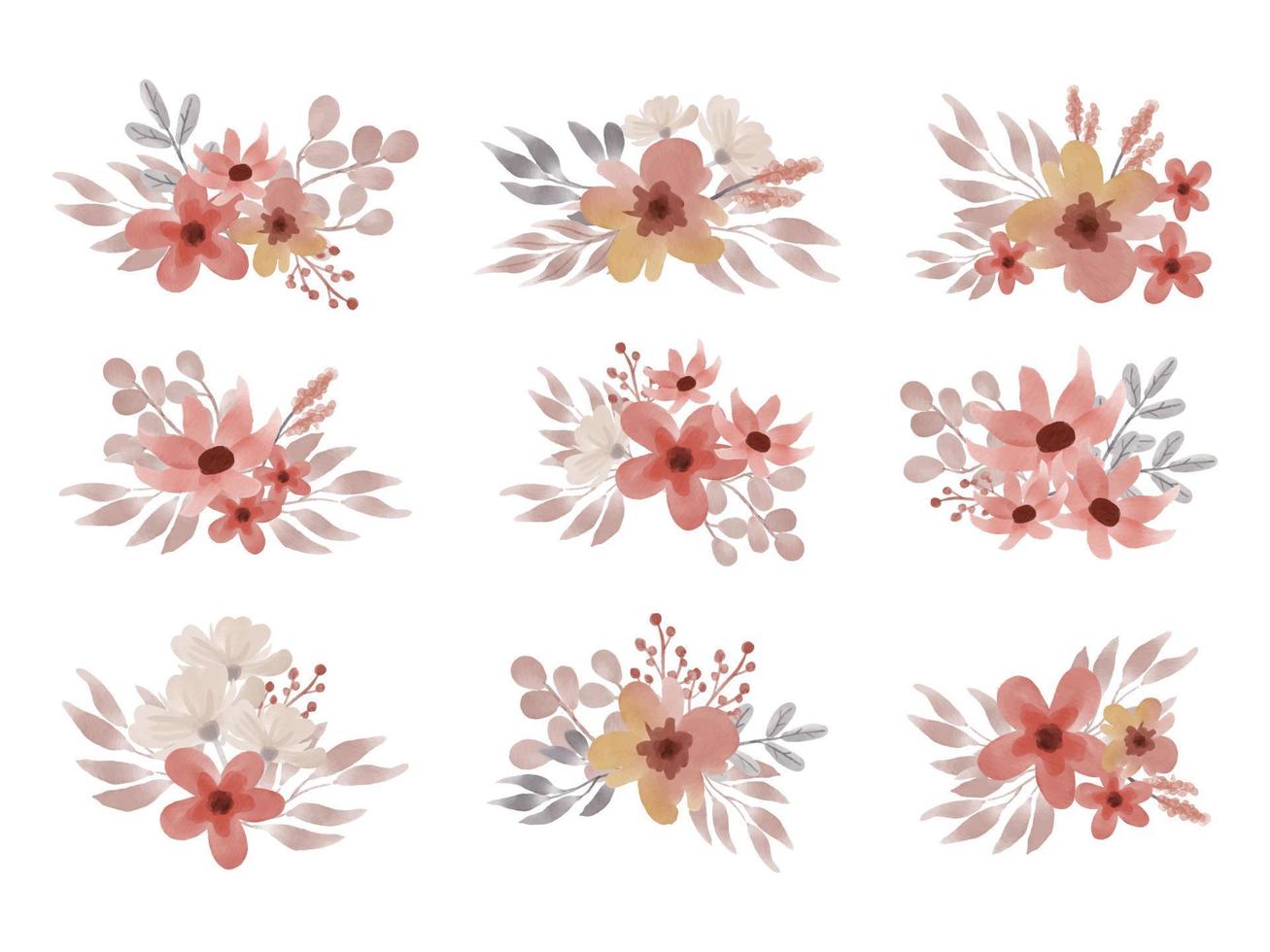 Water Flower bouquet and element vector illustration collection