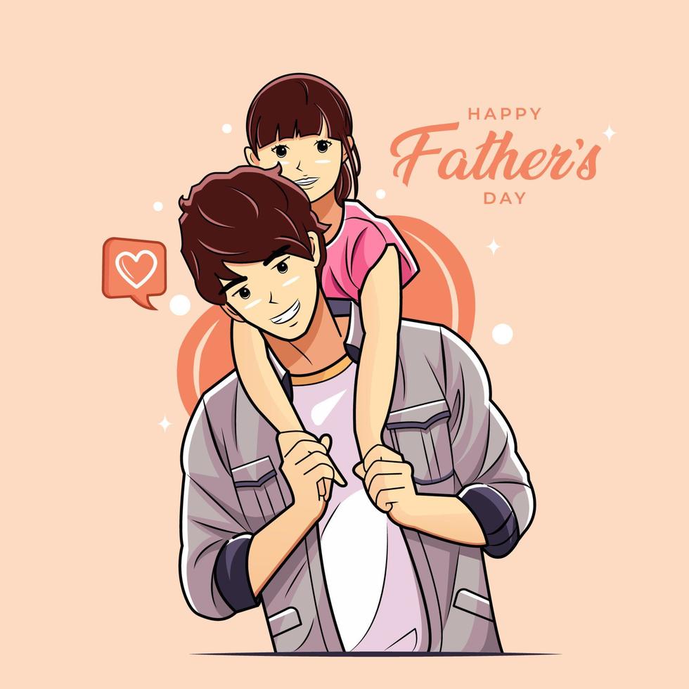 feliz Día del Padre. una hija sonriente abraza a su padre ilustración vectorial descarga gratuita vector