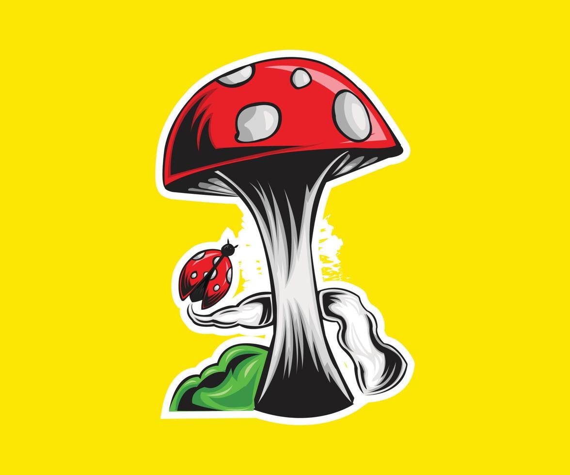 nice illustration or vector of mushrooms infested with beetles