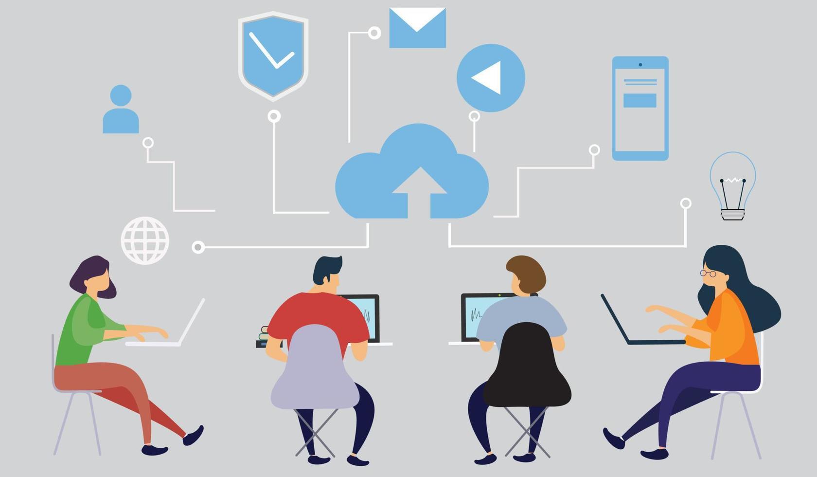 Professional business teleworkers connecting online and working from home for their corporate company, remote working and networks concept vector