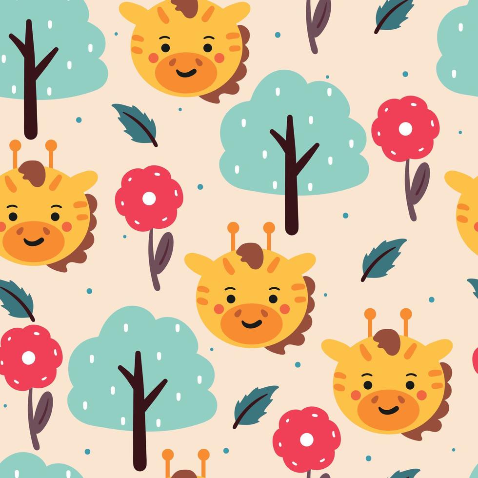 seamless pattern hand drawing cartoon giraffe and flower. animal drawing for fabric print, textile, gift wrap paper vector