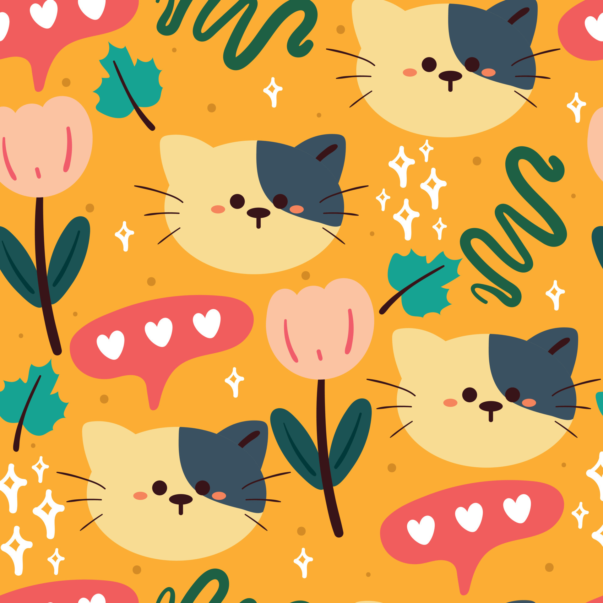 seamless pattern cartoon cat and flower. animal drawing for kids wallpaper,  textile, fabric print 7736021 Vector Art at Vecteezy