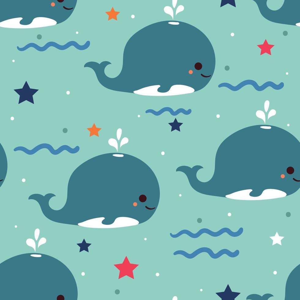 seamless pattern cute cartoon whale. animal drawing for fabric print, textile vector
