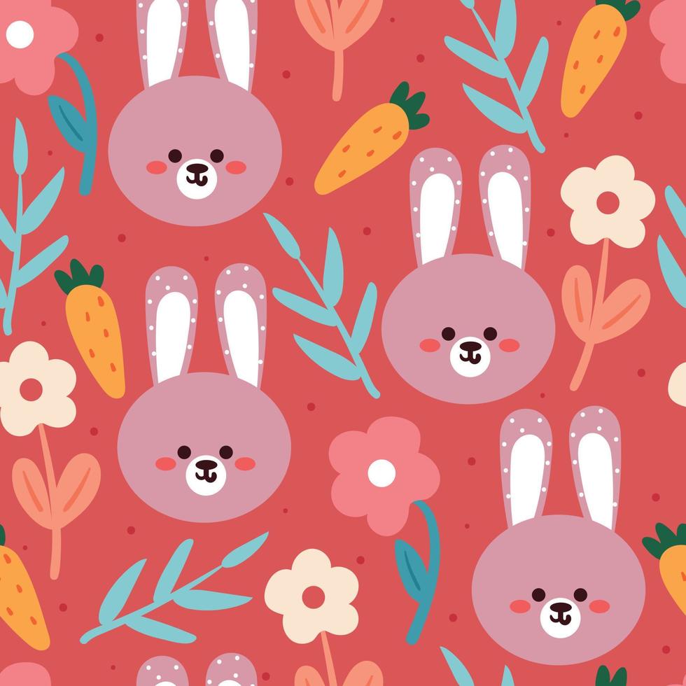 seamless pattern hand drawing cartoon bunny and flower. animal drawing for fabric print, textile, gift wrap paper vector