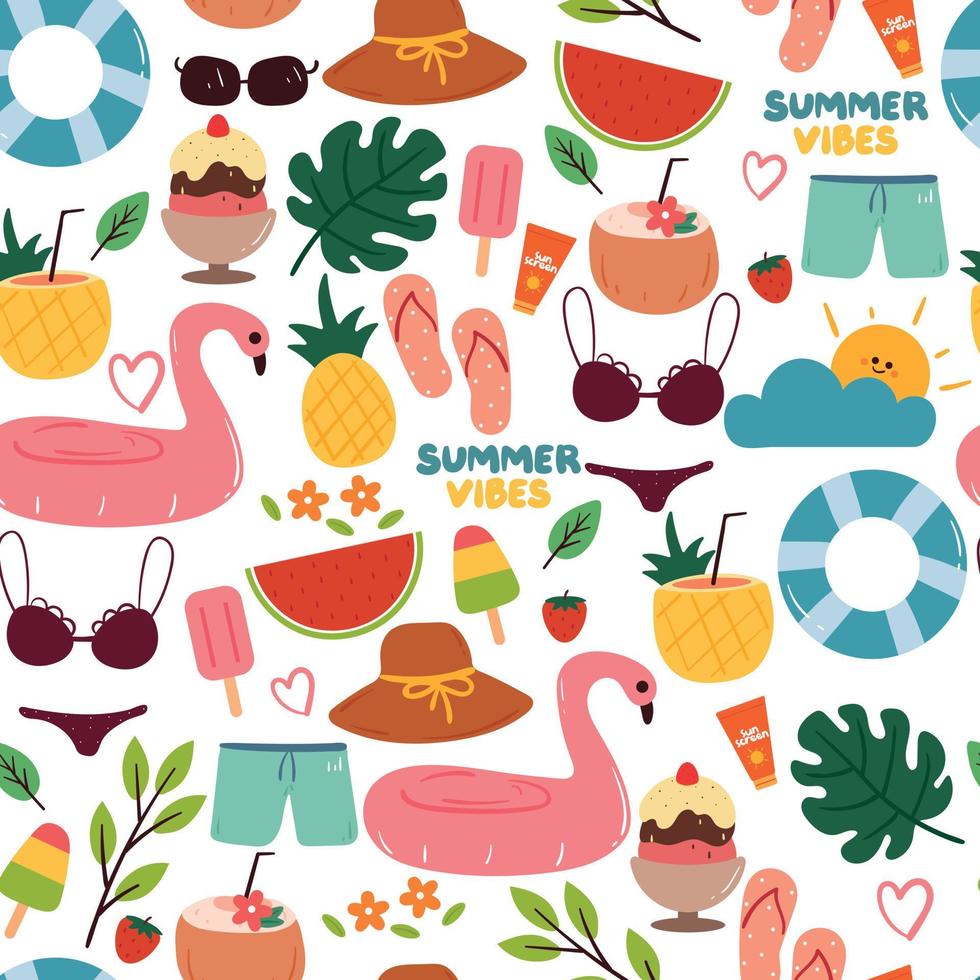 elemento de verano de dibujos animados lindo de patrones sin fisuras. lindo dibujo para estampado de tela, textil vector