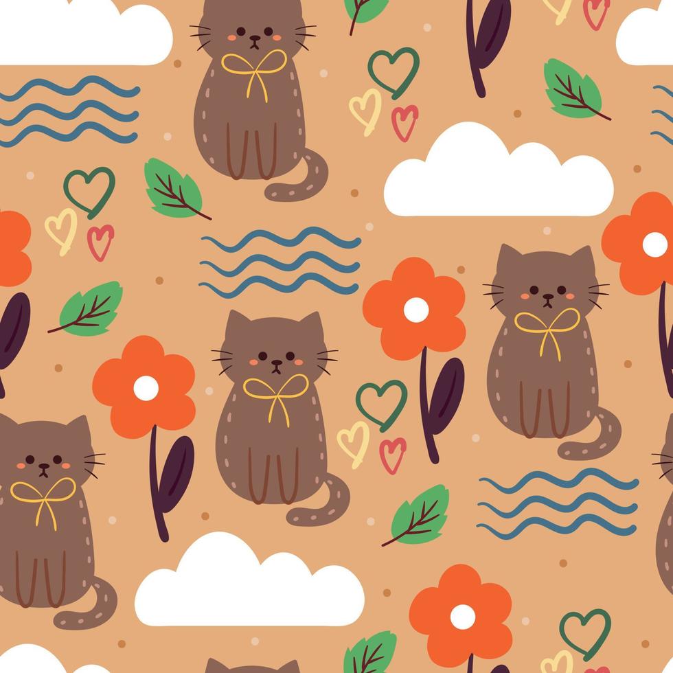seamless pattern wallpaper cartoon cat and plant vector