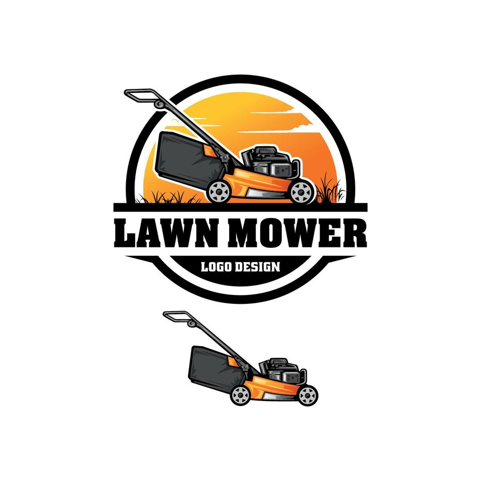 lawn mower, lawn care illustration logo vector