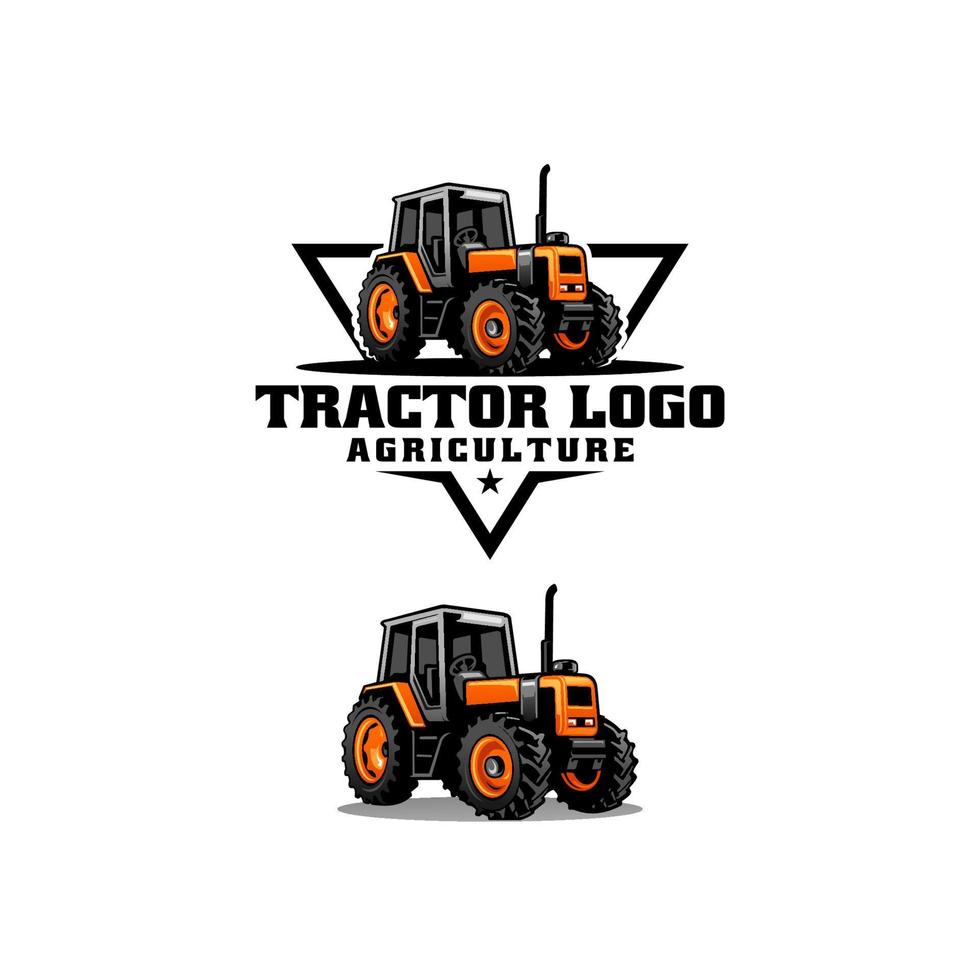 yellow tractor and excavation logo vector