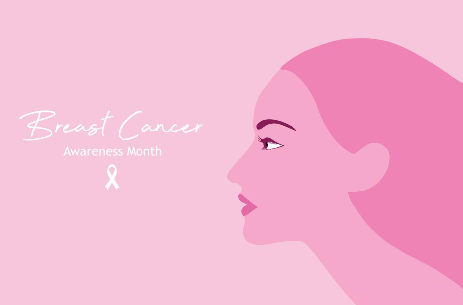 Concientización sobre el cáncer de mama por amor y apoyo. Hermosas mujeres jóvenes con máscara facial con ilustración de vector de broche de cinta rosa. fondo del concepto de cáncer de mama