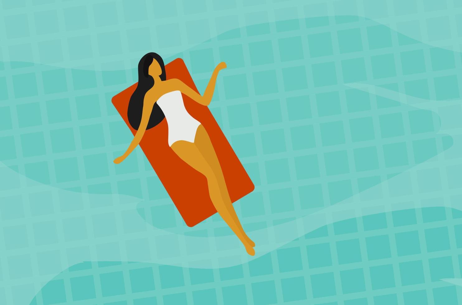 woman floating and sunbathing relaxing in swimming pool vector illustration. Summer holidays concept