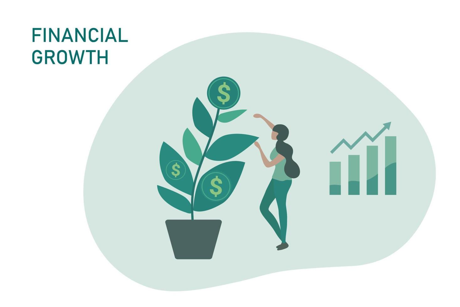 concepto de crecimiento de la inversión financiera. hombre de negocios regando el árbol del dinero para el crecimiento financiero, las ganancias y el éxito de la inversión empresarial vector