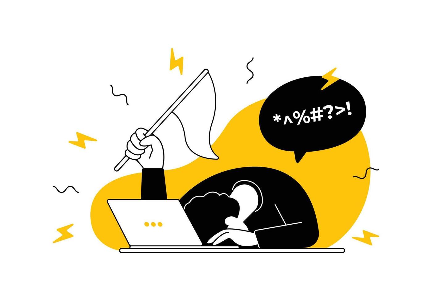 stressed employee in front of a laptop illustration vector