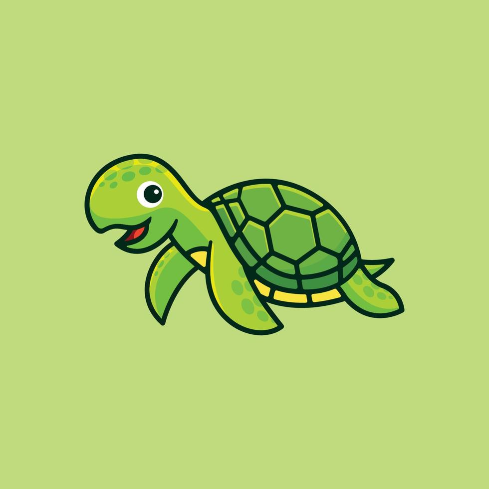 a happy cute sea turtle cartoon character illustration vector