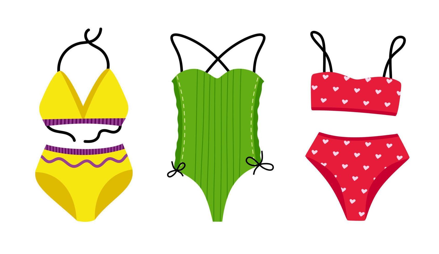 colección de elegantes trajes de baño y ropa interior de bikini concepto de verano ilustración vectorial aislado sobre fondo blanco vector