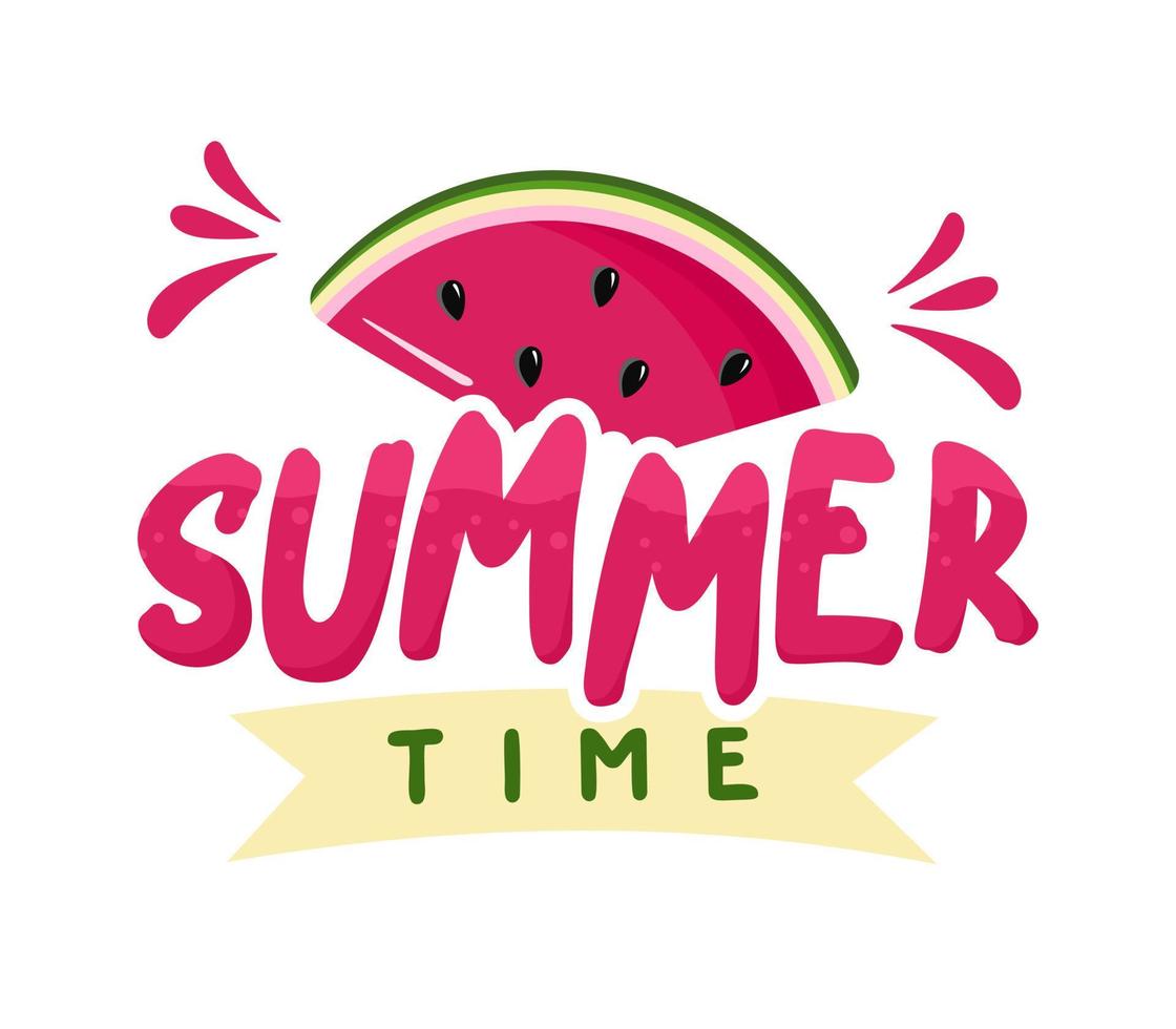 Lettering summer time on a white background Summer banner postcard Vector illustration in flat style