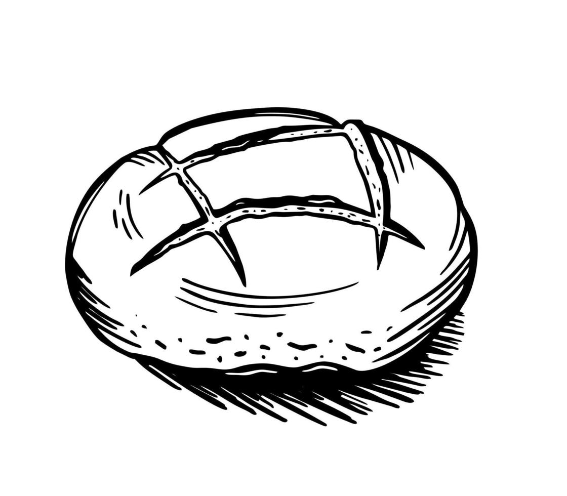 A loaf of rye bread is a hand-drawn bakery element Vector sketch of doodles. For cafe and bakery menus