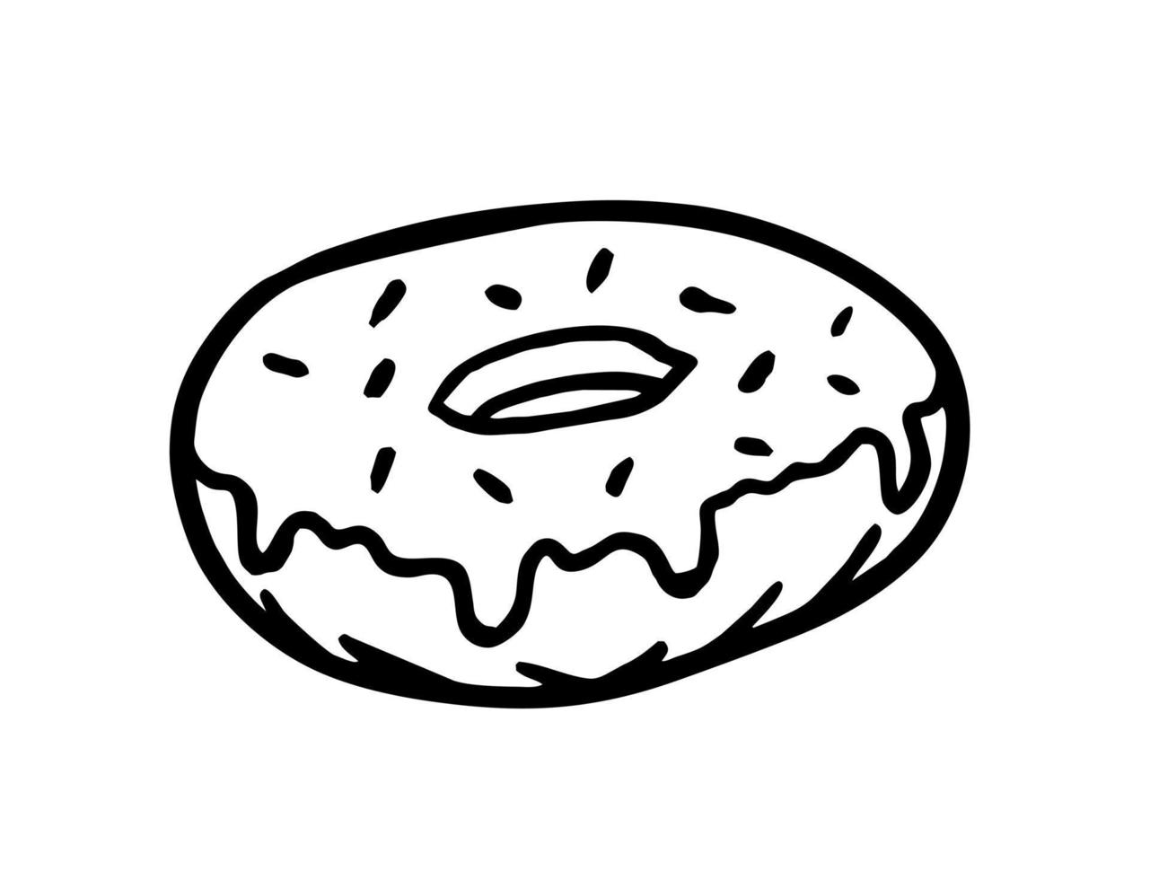 Donut is a hand-drawn bakery element Vector in the style of a doodle sketch. For cafe and bakery menus