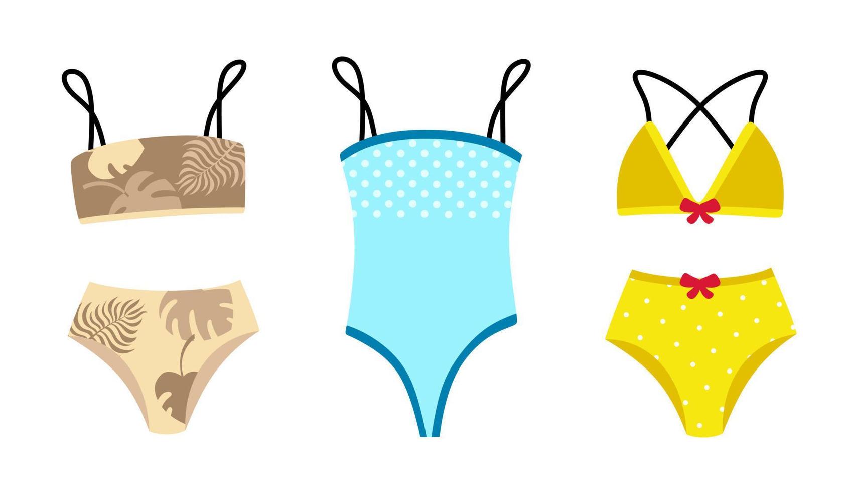 Collection of stylish Swimwear and bikini Underwear Summer concept Vector illustration isolated on white background