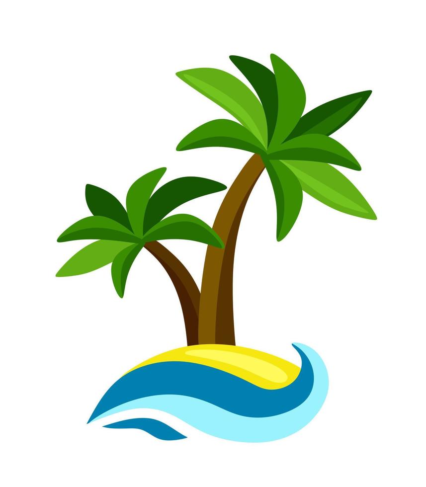 Palm trees on an island in cartoon style Vector illustration isolated on a white background