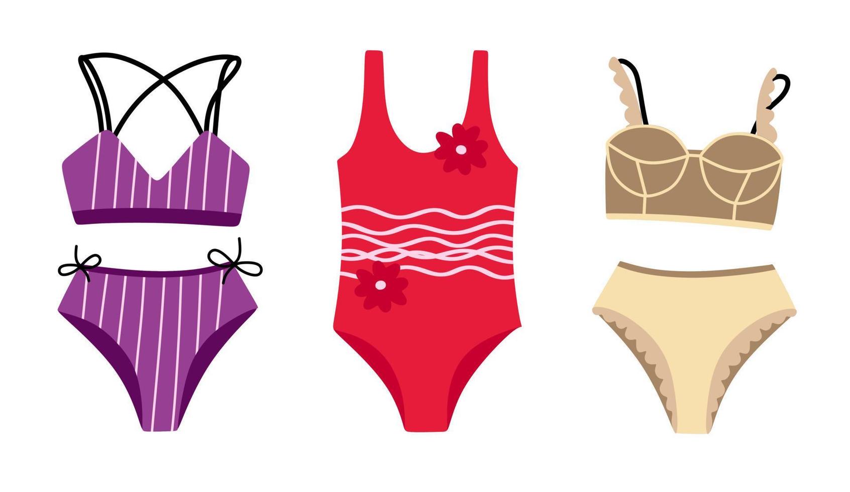 colección de elegantes trajes de baño y ropa interior de bikini concepto de verano ilustración vectorial aislado sobre fondo blanco vector