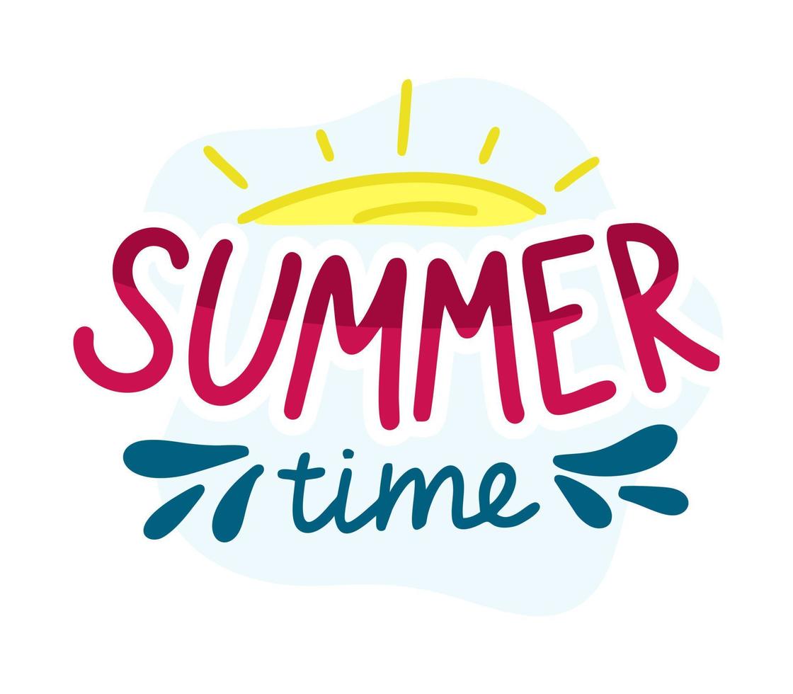 Lettering summer time on a white background Summer banner postcard Vector illustration in flat style