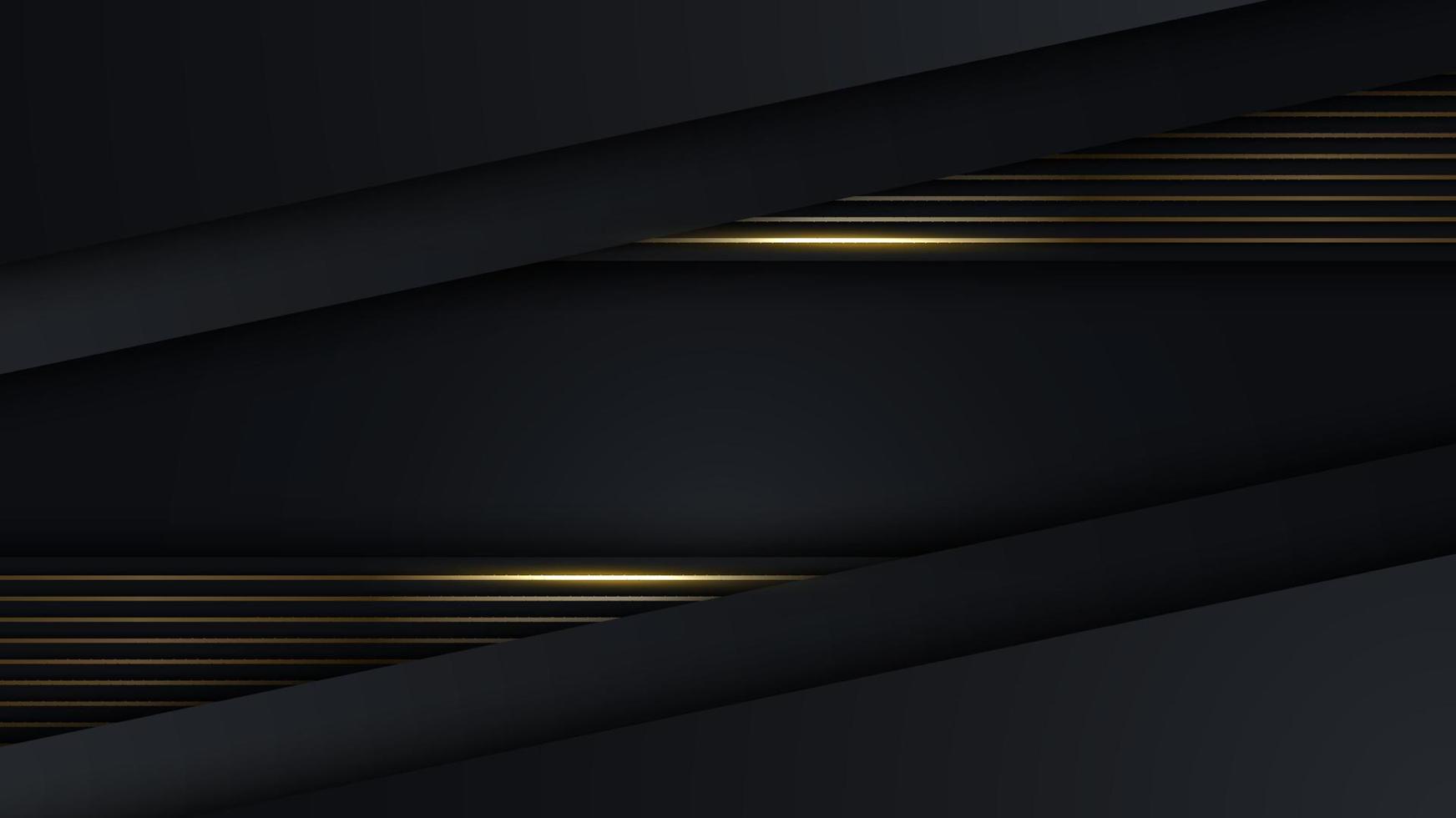 3D modern luxury template design black and gold stripes with golden glitter line light sparking on dark background vector