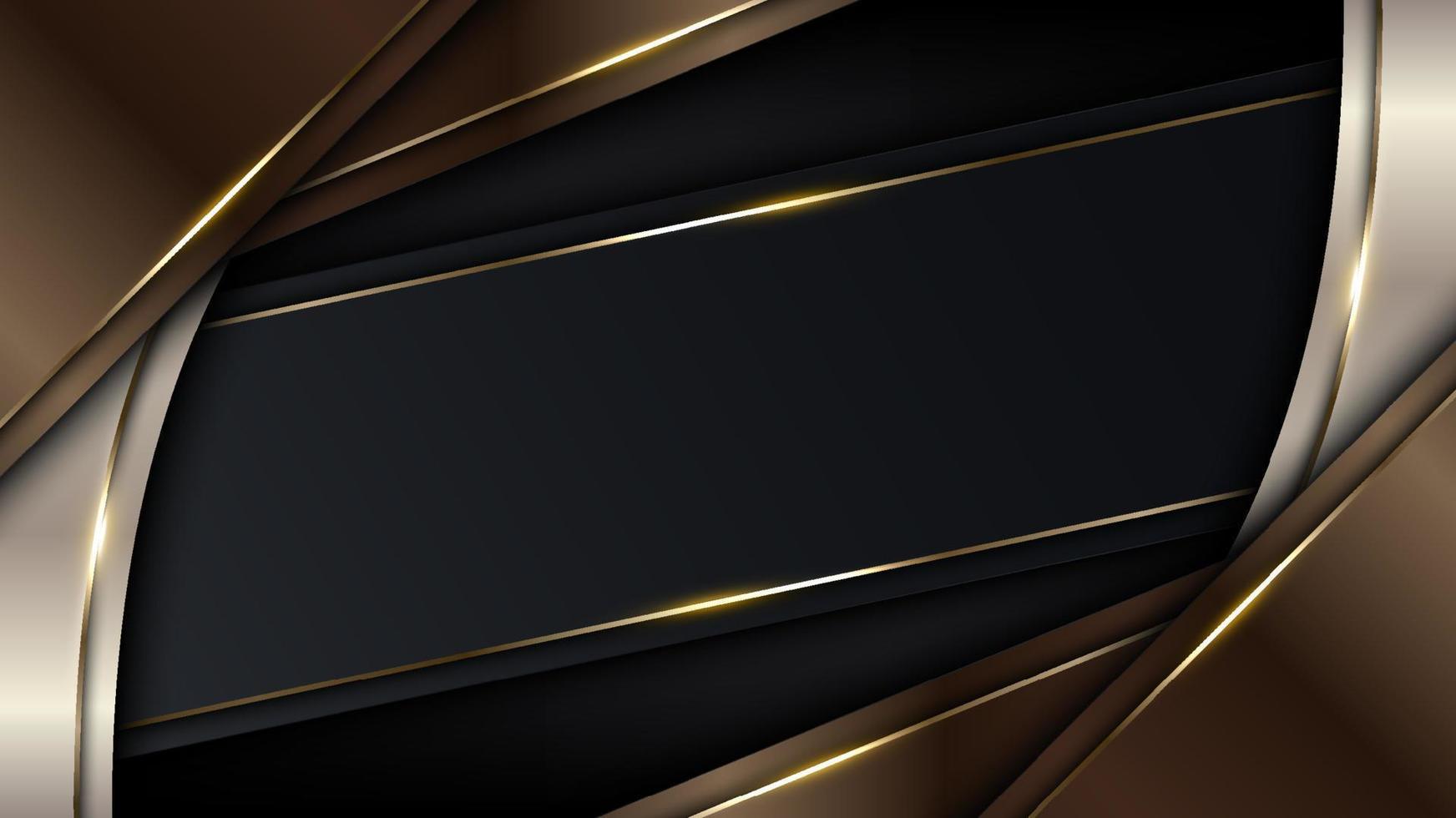 3D modern luxury template design brown and golden stripes with gold glitter line light sparking on black background vector