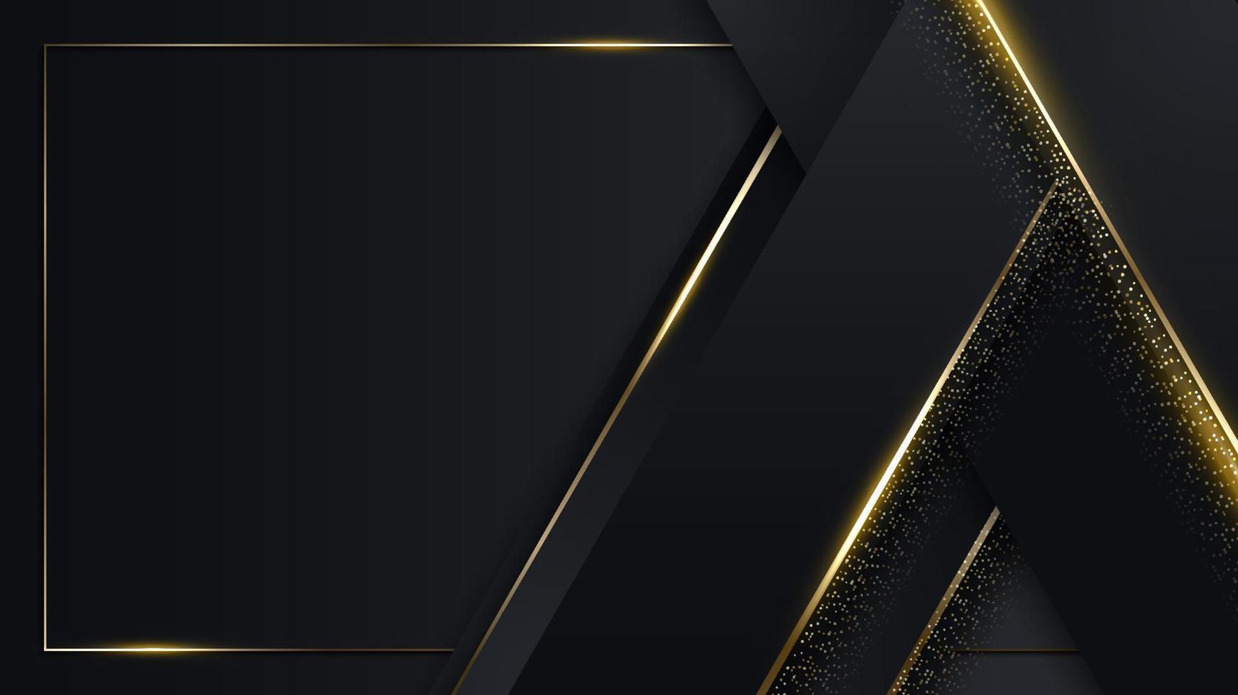 3D modern luxury template design black and golden triangles stripes with gold glitter line light sparking on dark background vector