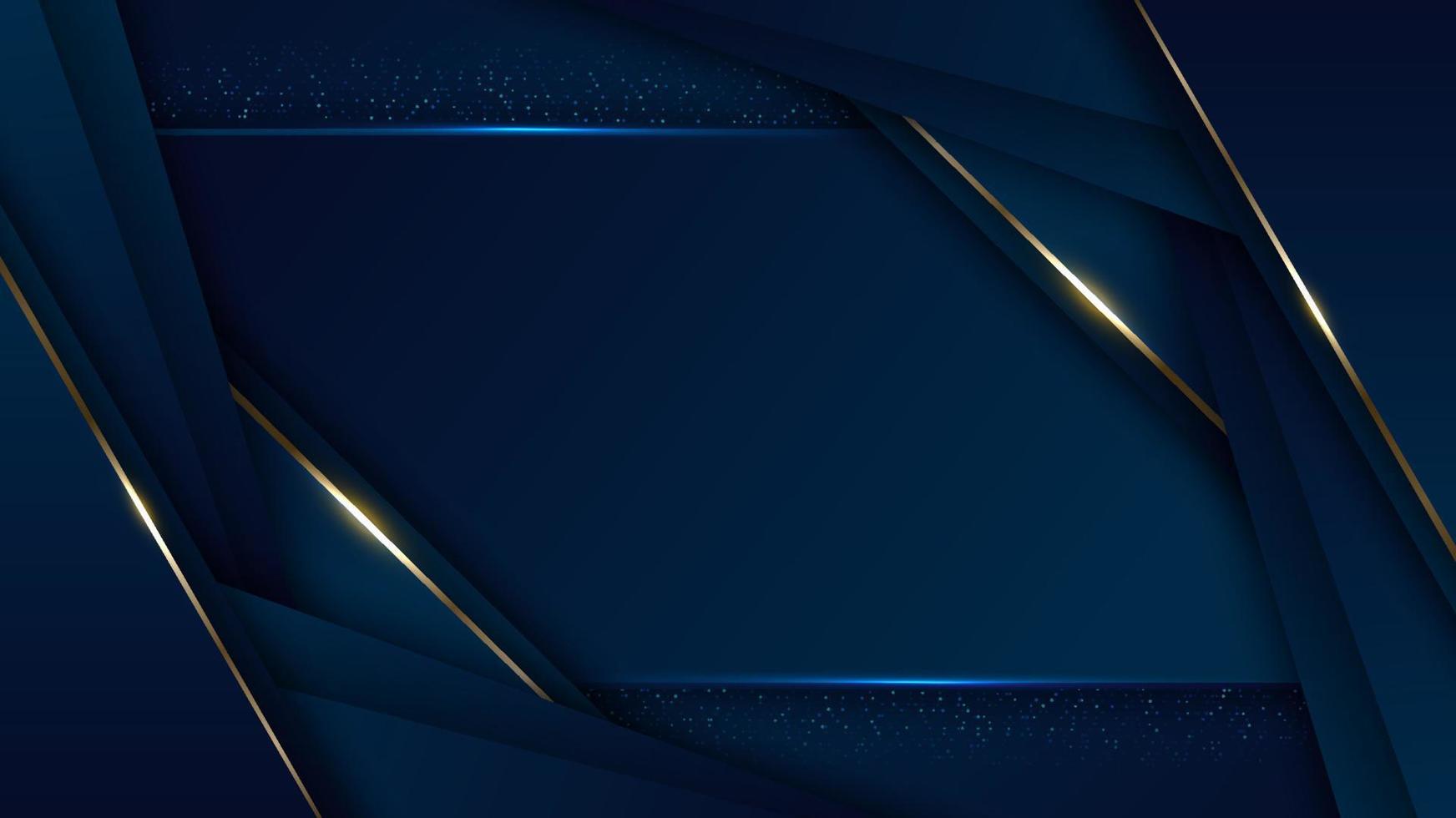 Diseño de plantilla de banner de lujo moderno 3d rayas azules y línea dorada con fondo brillante claro vector