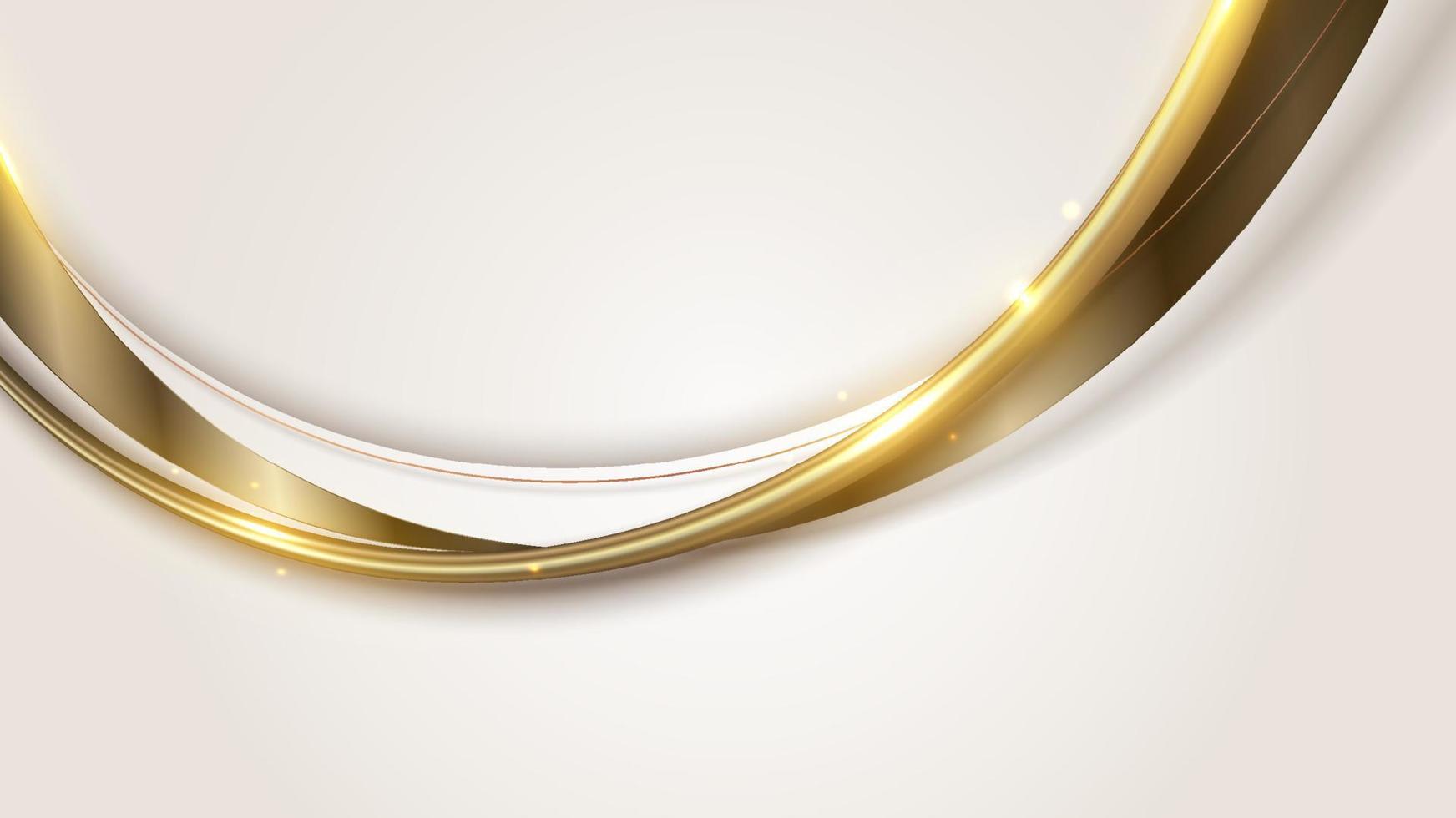 plantilla elegante abstracta forma de curva blanca y marrón con líneas curvas doradas 3d redondeadas e iluminación que brilla sobre un fondo limpio vector