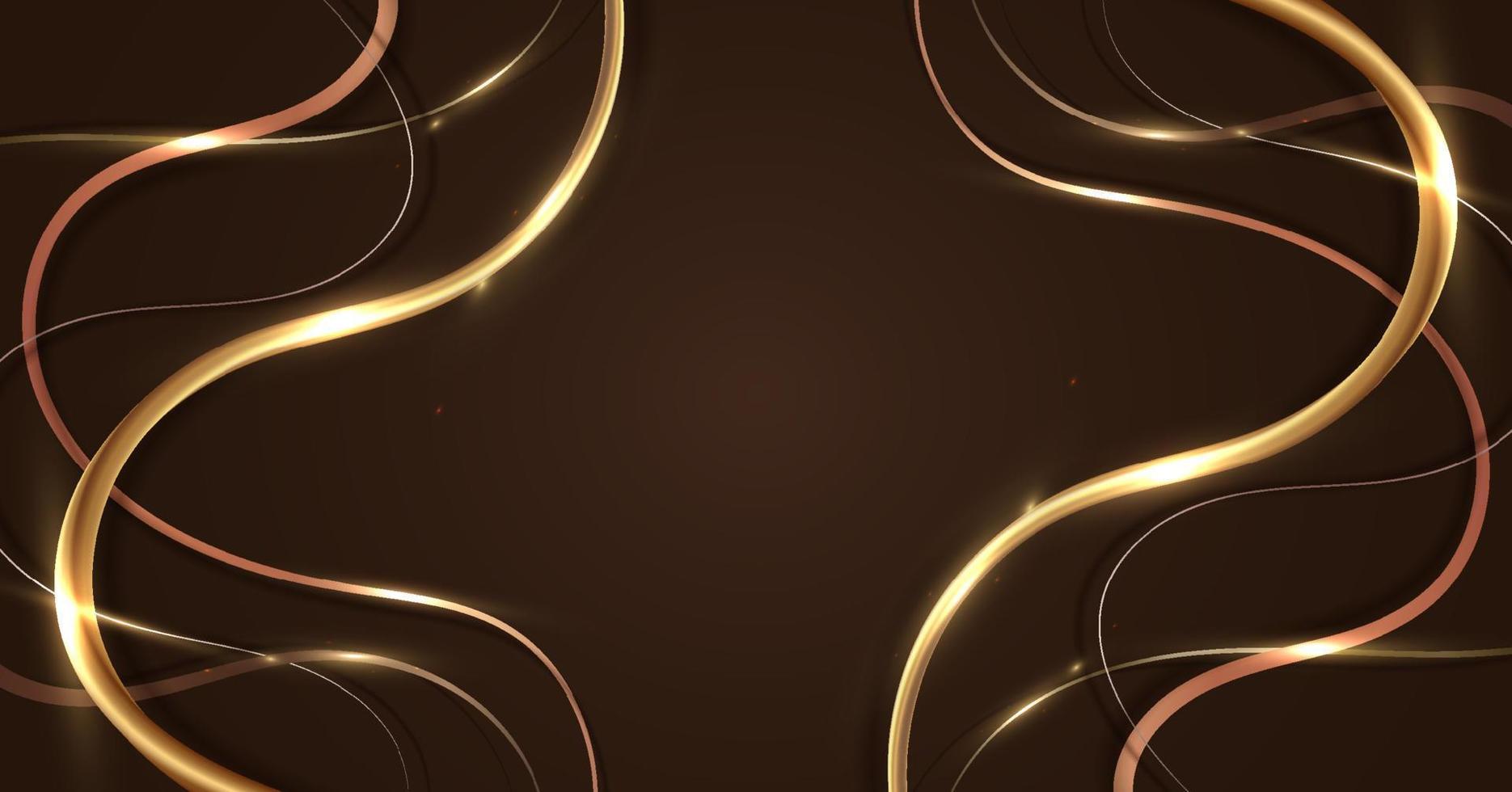 Modern luxury template design abstract 3D golden lines pattern elements with lighting effect on brown background vector