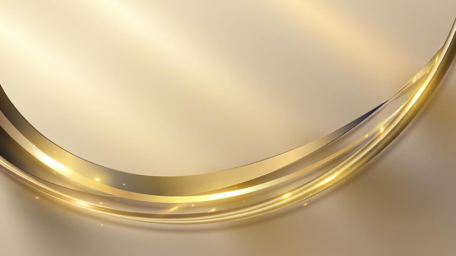 Abstract 3D elegant golden wave curved lines and light sparking on gold background luxury style vector