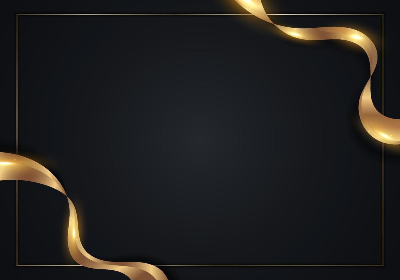 Abstract luxury design template golden ribbon with gold frame on black background vector