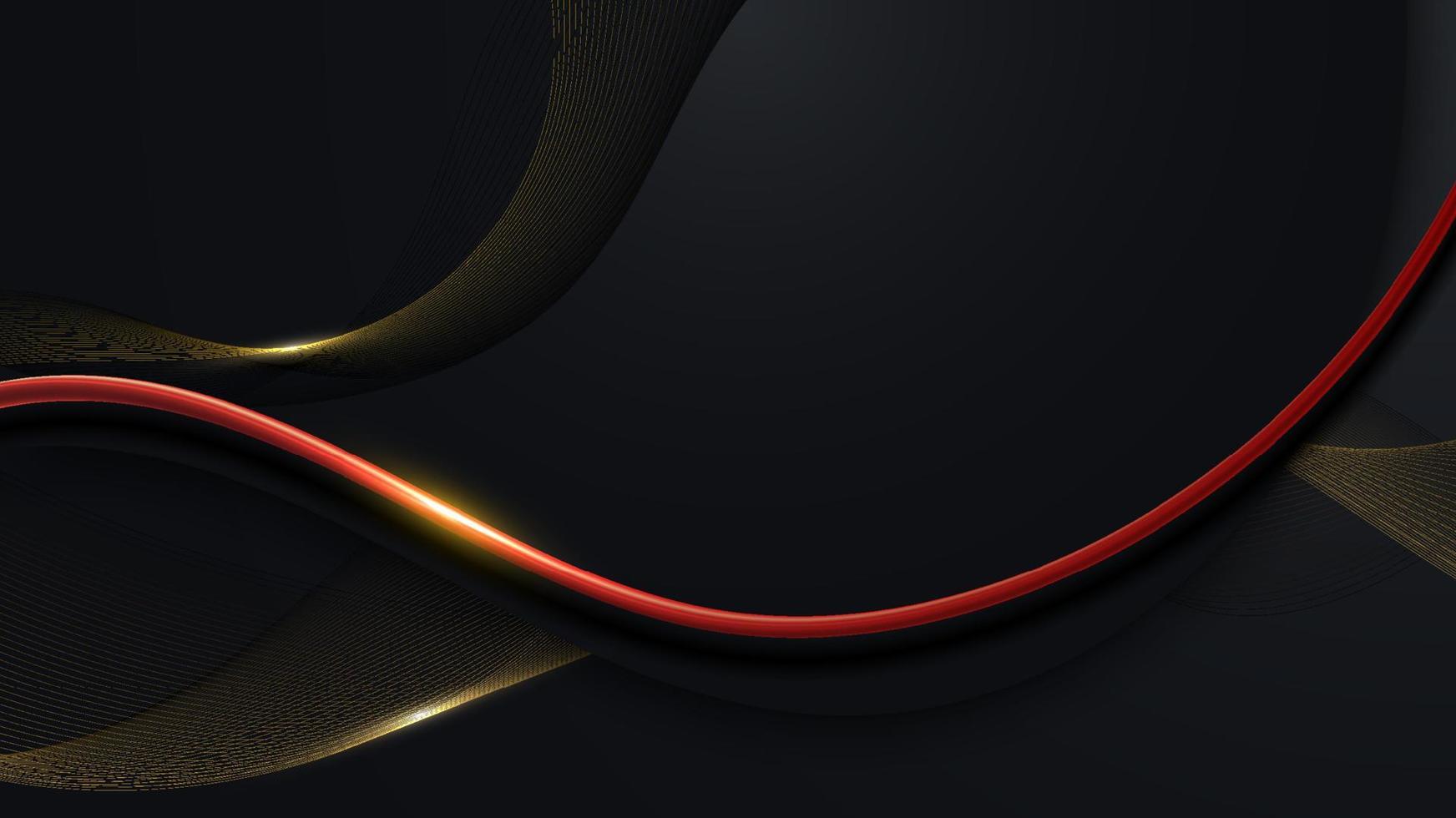Abstract 3D luxury background black and golden wave lines with light effect red line elements vector