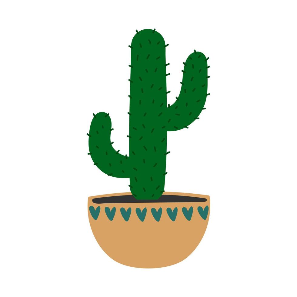 Cactus in flowerpot. Cartoon colorful houseplant. vector