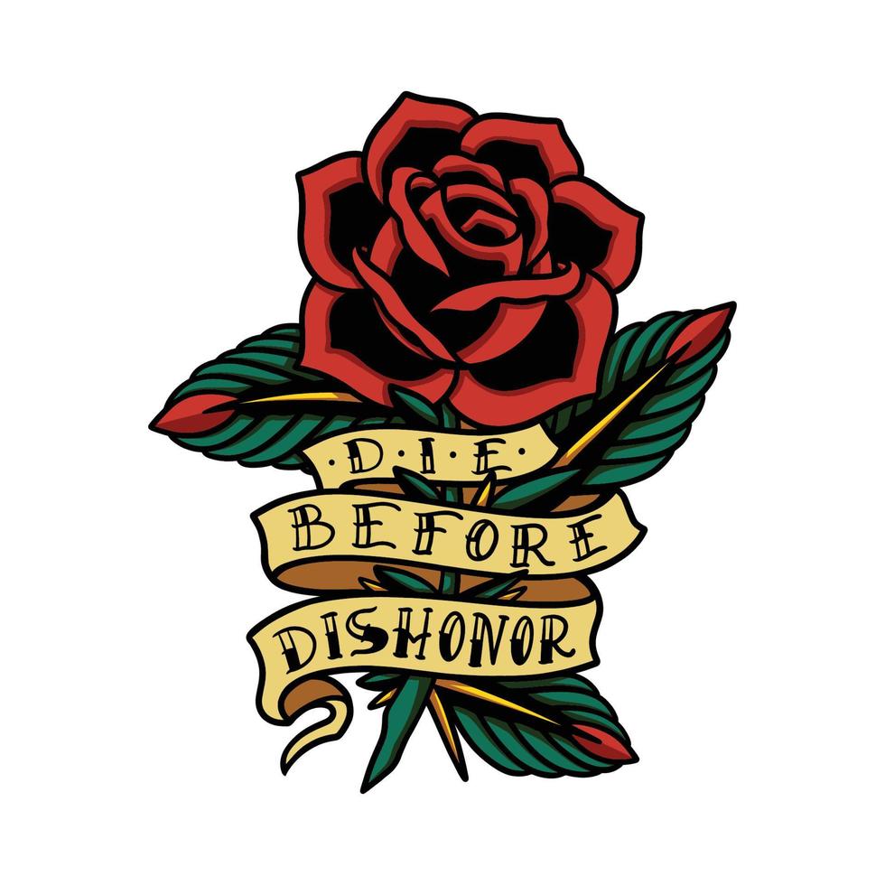 Old school tattoo with roses symbols isolated vector illustration