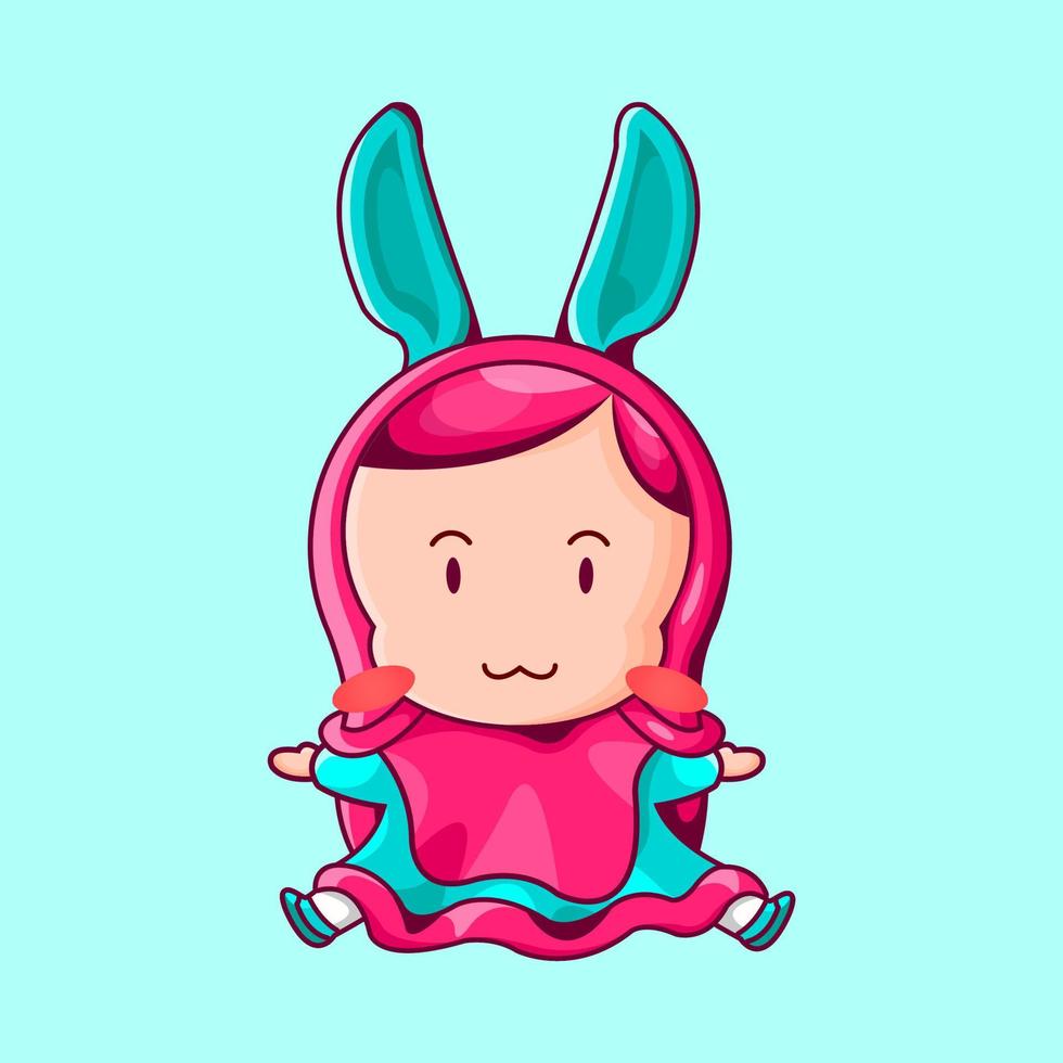 illustration of cute muslim girl with rabbit ear hijab vector