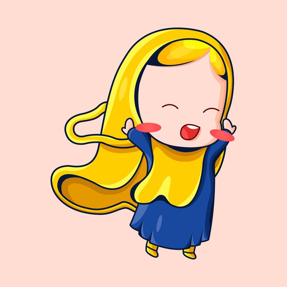 cute muslim girl illustration with happy pose vector