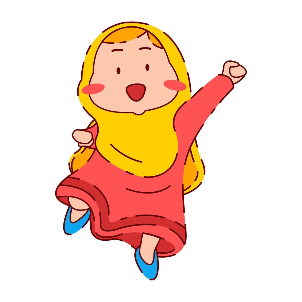 Cute Muslimah Girl Wearing Hijab with Excited Expression vector