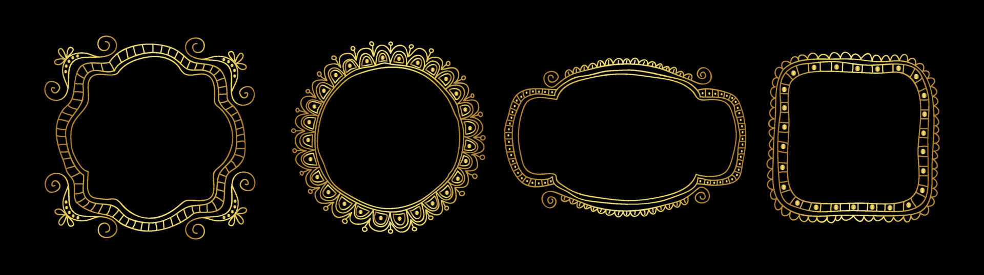 Set of Decorative vintage frames and borders set, Gold photo frames