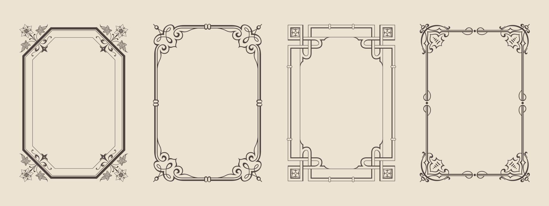 Decorative vintage frames and borders set. Retro ornamental rectangle